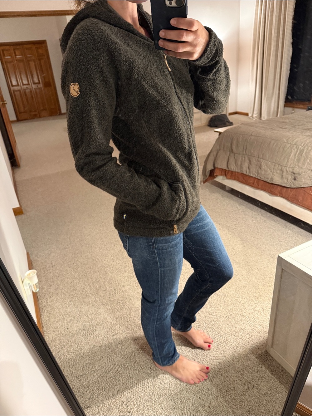 Fjallraven olive green full zip Kaitum fleece hooded jacket